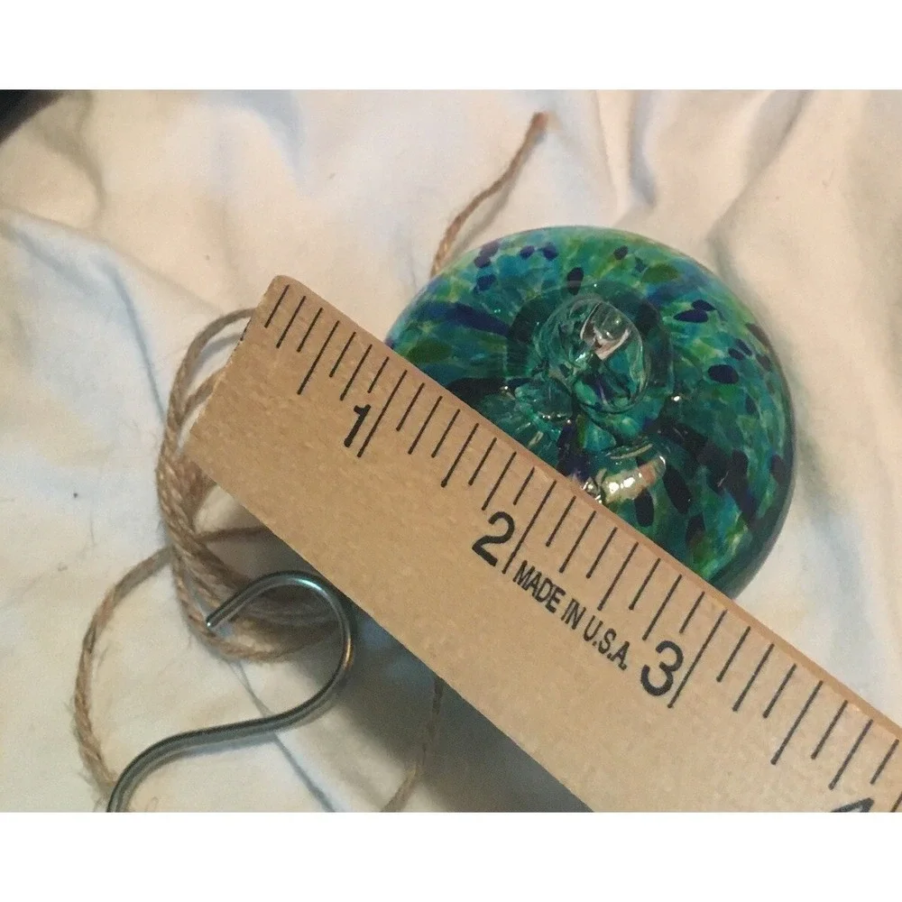 Blue and Green Speckled Hand‎ Blown Art Glass Hummingbird Nectar Feeder & Hanger